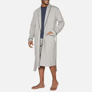 2022 Custom Solid Robes Lounge Long Night Wear Plus Size Men's Sleepwear / Two Piece Night Gown Men's Sleepwear Bath Robe Sets