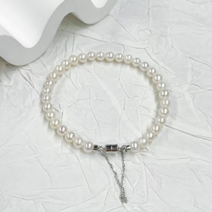 Pulsera de Perlas de Agua Dulce de Plata de Ley S925 de 5-6 mm, Pulsera Clásica de Perlas Blancas, Joyería Fina para Mujer - Product Image 1