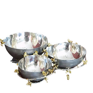 Tazón de Metal de aluminio de forma redonda con diseño de flor chapado en oro pulido brillante, tazón decorativo para el hogar recién llegado - Product Image 1