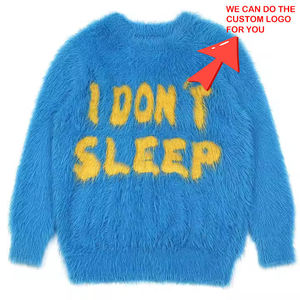 Custom Logo Winter Pullover for Men Warm Mohair Crew Neck <b>Jumper</b> with <b>Graphic</b> Jacquard Pattern Fuzzy Knitwear Sweater - Product Image 1