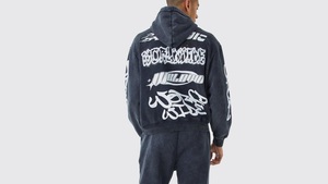 Chándal con estampado de abullonado para hombre de diseño personalizado, conjunto de chándal y Sudadera con capucha para correr acampanada apilada para hombre - Product Image 3