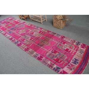Tapis vintage, tapis turc de 3,2 x 12,4 pieds, tapis en laine abstrait rose et violet - Product Image 4