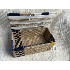 Handwoven 8x6 Inch <b>Jute</b> and Cotton Storage <b>Basket</b> with Lid Rattan Decorative Organizer for Living Room or Kitchen - Product Image 4