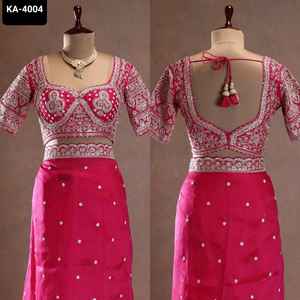 Indian Wedding Wear Tibby <b>Silk</b> <b>Fabric</b> Saree with Sequence with Thread Work Wedding and Festival Season Saree with Blouse Pieces - Product Image 2