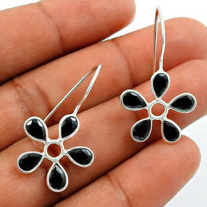 Pendientes bohemios de diseñador de piedras preciosas de moda de alta calidad en Plata de Ley 925 sólida única mujer negro CZ flor joyería - Product Image 3
