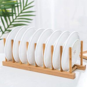 8-Slots Bamboo Wooden Dish Rack Storage Organization Plate Rack Stand <b>Pot</b> <b>Lid</b> <b>Holder</b> Kitchen Cabinet Organizer - Product Image 4