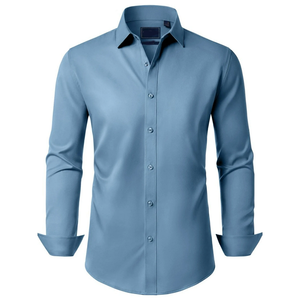 เสื้อเชิ้ตทางการสำหรับผู้ชายทรงสลิมฟิตสีพื้นเสื้อใส่สบาย - Product Image 5