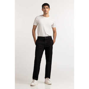 Pantalones Chinos Oxford 100% Algodón, Color Negro, Estilo Formal de Negocios, con Decoración de Cremallera, Talla XL, Color Lavado - Product Image 1