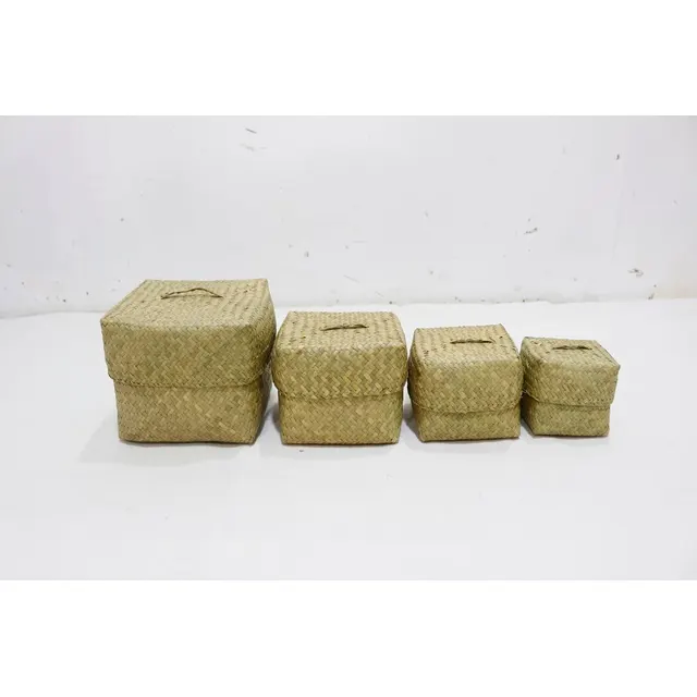Lieferung der vietnamesischen Herstellung: 100 % handgefertigtes 4-teiliges Palmblatt-Quadrat-Set - Sonderangebot, bester Preis