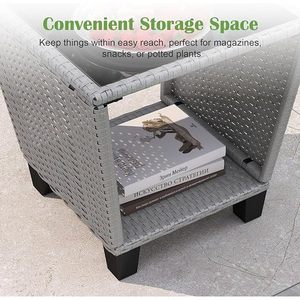 Table d'appoint en rotin brun pour l'extérieur avec dessus en verre et étagère de rangement pour terrasse, balcon ou jardin-Table d'appoint en osier - Product Image 5