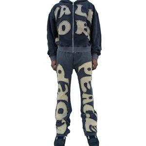 Nuevo diseño de algodón jogging Homme sudadera bordada desgastada para Hombre Sudaderas con capucha y conjuntos de sudaderas chándales Vintage personalizados - Product Image 1