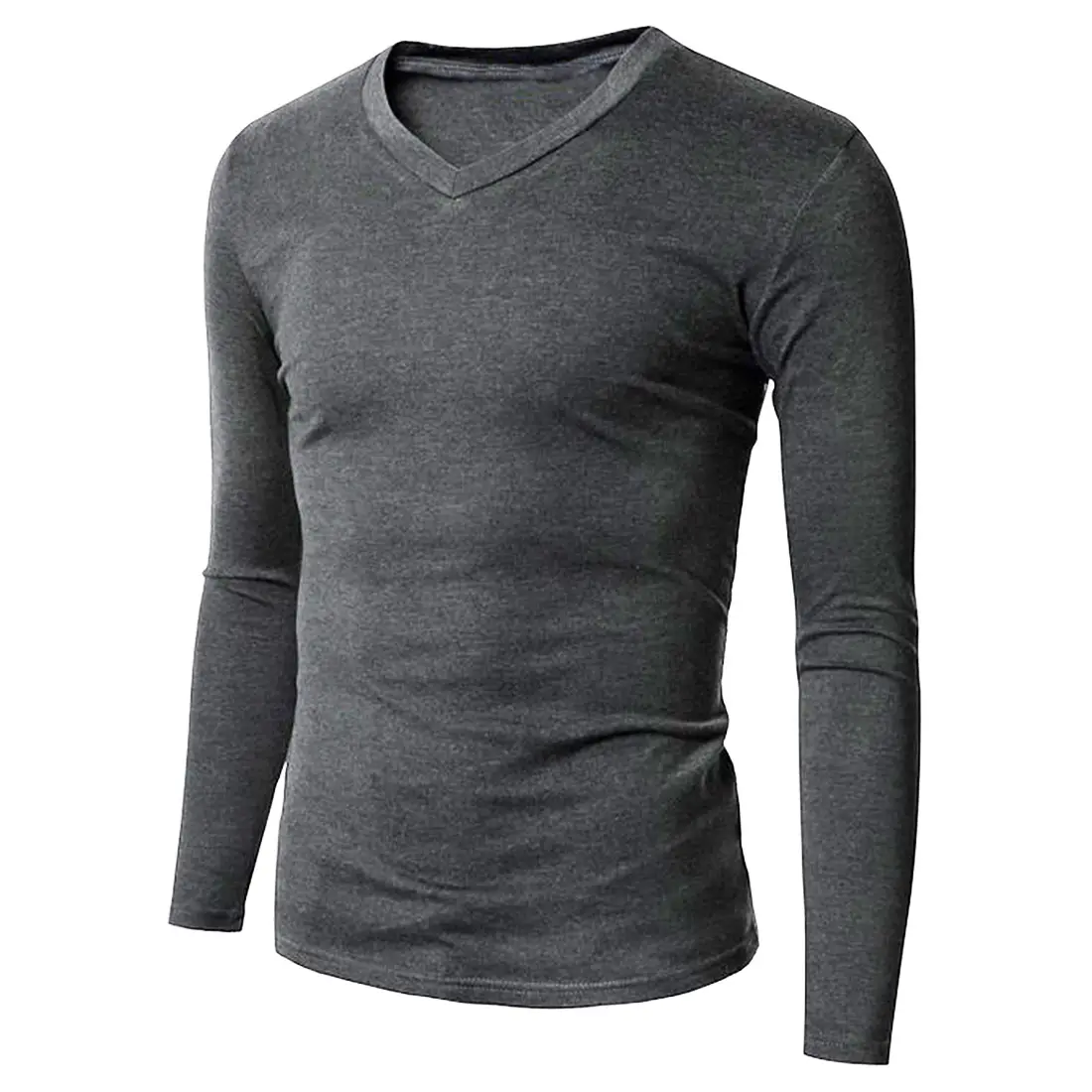 Individuelles hochwertiges schwergewicht 120 gsm baumwolle/polyester schlicht übergroß langärmlig v-ausschnitt herren t-shirt individuelles geprägtes t-shirt