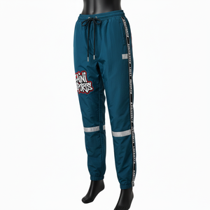 Pantalones Cortavientos para Mujer, Tacto Suave, Tejido de Nailon, Paneles Verde Azulado, Tiras Reflectantes, Logotipo Personalizado Bordado - Product Image 4