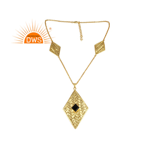 Collier en Onyx Noir Naturel, Collier Statement en Argent 925 Plaqué Or Jaune, Bijoux de Créateur, Fournisseur - Product Image 3