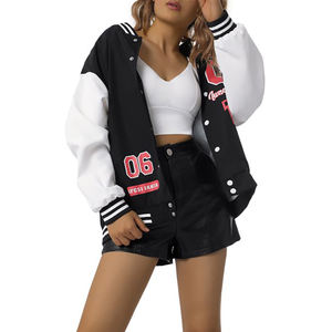 Chaqueta Varsity Personalizada para Mujer con Mangas de Cuero, Logotipo Bordado, Chaqueta de Béisbol Estilo Letterman Extra Grande - Product Image 6