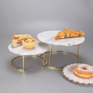 Luxury Eco-Friendly Nesting Cake Serving Stand with Gold Metal Base and Round Marble Top Elegant Tiered <b>Dessert</b> Display - Product Image 4