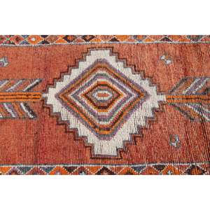 Turkish Vintage Herki <b>Runner</b> Rug 3.2x11 ft, <b>Red</b> Abstract Rug Wool - Product Image 4