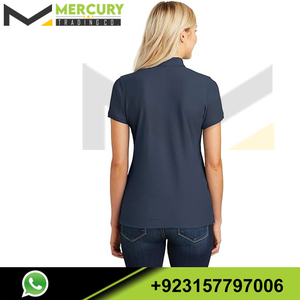 เสื้อโปโลแขนสั้นสีน้ำเงินกรมท่าสำหรับผู้หญิง ผ้าโพลีเอสเตอร์ 100% ระบายอากาศได้ดี สวมใส่สบาย ปกคอปก ทรงปกติ - Product Image 2
