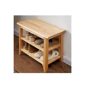 wholesale price Storage Bench Wooden Shoe Bench Simple Style Wood Entryway Bench Shoe Rack (Natural23.6)