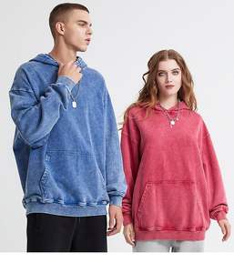 คู่กรดล้างHoodiesฤดูใบไม้ร่วงและฤดูหนาวHeavy Wash Do Old Hooded Wool Hoodieแบรนด์อเมริกันขายส่งโลโก้ที่กําหนดเองHoodies - Product Image 1