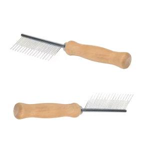 Surtech International Ergonomic Professional Pet Grooming <b>Comb</b> Premium Detangling Tool Stainless Steel Teeth <b>Wooden</b> Handle for - Product Image 2