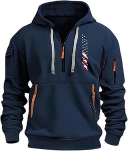 Sudadera táctica para hombre, sudadera con cremallera de cuarto sólido, Sudadera con capucha, bolsillos, entrenamiento, correr, tejido de lana hecho activo, industria deportiva - Product Image 5