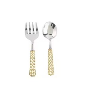 Juego de servidor de ensalada moderno de aluminio Cubiertos elegantes Asas pulidas con espejo plateado Cubiertos Premium - Product Image 2