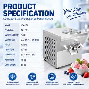 Machine à glace artisanale compacte Kolice ICM-12L, congélateur à glace dure, 12-16L, acier inoxydable, 110V 220V - Product Image 3