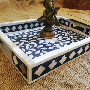 Bandeja para servir con incrustaciones de hueso con patrones de diseño floral navideño para cocina, bandeja para ocasiones con incrustaciones de hueso para uso doméstico - Product Image 1