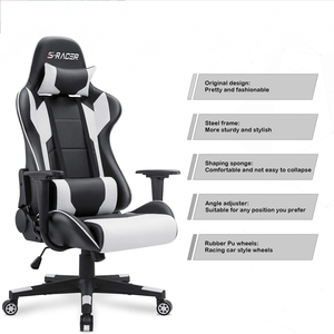 Silla de Juego Ergonómica de Respaldo Alto con Reposacabezas y Soporte Lumbar Ajustable, Silla de Escritorio de Cuero, Giratoria, Estilo Racing - Product Image 1