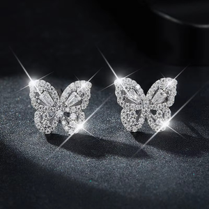 Pendientes de Botón de Moissanita Completa con Forma de Mariposa, Corte Brillante, Certificados por GRS, para Mujer, Plata de Ley 925 Original, Modernos y Elegantes - Product Image 2
