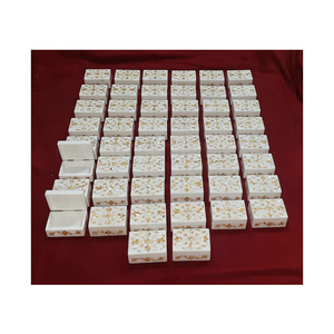 Marbre blanc de qualité supérieure avec nacre jaune beau travail incrusté boîtes à bijoux en forme de rectangle pour la décoration - Product Image 1