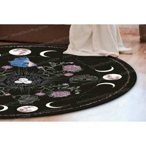Alfombra con Estampado de Luna: Alfombra Boho con Luna, Alfombra Boho Moderna, Alfombra Redonda Grande, Alfombra de Chenilla - Product Image 2