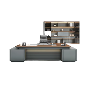 Wholesale Luxury L Shaped Executive Office Desk with Storage Bookshelf Modern Wooden <b>Computer</b> Laptop Workstation <b>Table</b> Boss CEO - Product Image 3