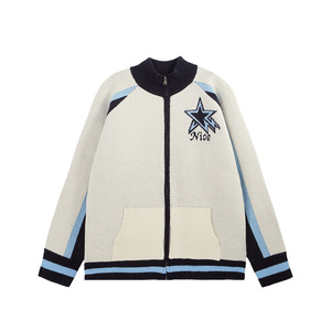 Streetlab Color <b>Block</b> Mock Neck Zip Up Cardigan Sweater Women Autumn Winter Knit Patchwork Embroidery High Street Style - Product Image 1