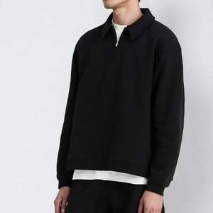 Sweat-shirt à fermeture éclair quart de tour en molleton français lourd de style actuel pour hommes Noir Streetwear 100% coton Doublure d'hiver Motif uni - Product Image 2