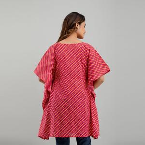Free Size Pink Leheriya Print Cotton <b>Kaftan</b> Dress Elegant Hippie Style for Summer <b>Beach</b> Day ODM Supply-SHKUP1225 - Product Image 2