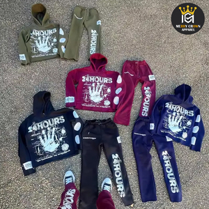 Survêtement de haute qualité, grande taille, décontracté, lourd, délavé à l'acide, avec fermeture éclair, pantalon à jambes larges, cordon de serrage, imprimé, strass - Product Image 6