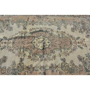 Turkish Vintage Rug, 4.8x8.4 ft Rug, <b>Brown</b> Green Polka dot <b>Wool</b> Rug - Product Image 5