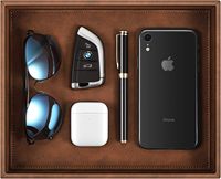 Baki Organizer Meja Kulit Premium 10x8x1.5 Inci Detail Jahitan Dekoratif Modern Profesional Multifungsi Perlengkapan Meja