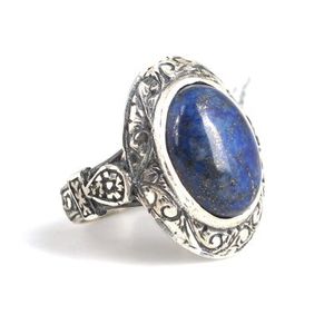 925 Sterling Silver Men's <b>Ring</b> with Oval <b>Lapis</b> <b>Lazuli</b> Handcrafted Bezel Setting Cushion Cut Diamond for Everyday Wear or Gift - Product Image 2