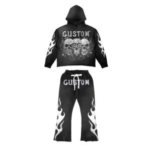 Pantalon à capuche surdimensionné délavé à l'acide personnalisé pour hommes ensemble Streetwear écologique pantalon de survêtement ensemble de sweat à capuche en coton survêtements pour l'hiver - Product Image 5