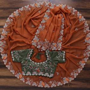 Nouveau concepteur de femmes imprimé fleuri Georgette Saree pour mariage vêtements ethniques décontracté tenue quotidienne pour l'exportation mondiale - Product Image 6