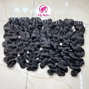 Grosir ekstensi rambut mentah Vietnam gaya keriting longgar dengan pakan ganda alami potongan atas dan bundel pakan untuk membuat Wig