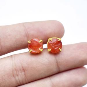 Raw Carnelian <b>Stud</b> Earrings Handmade Prong Set Gemstone Earrings for Women Gift For Love - Product Image 3