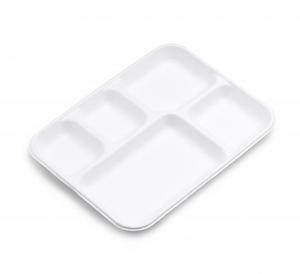 Assiette jetable durable à 5 compartiments plateau de repas en pulpe de canne à sucre plateau en céramique plaqué bagasse classique biodégradable sans produits chimiques - Product Image 1