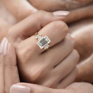 IGI Certified Yellow Gold <b>Ring</b> with Lab Grown Emerald Cut <b>Diamond</b> and Side Stone <b>Diamond</b> <b>Rings</b> Collection - Product Image 6