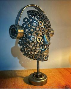 Sculpture de table décorative moderne de visage argenté mécanique pour Accent d'affichage de cadeau d'art de Steampunk de bureau à la maison - Product Image 2