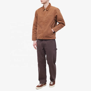 OEM Men Vintage Washed Plain Zip up Workwear Detroit Cotton <b>Canvas</b> <b>Jacket</b> - Product Image 3