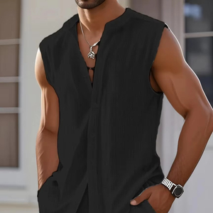 2025 verano nuevo caliente Europa y los Estados Unidos transfronterizo hombres chaleco camisa casual suelto sin mangas pantalones cortos traje de playa - Product Image 5